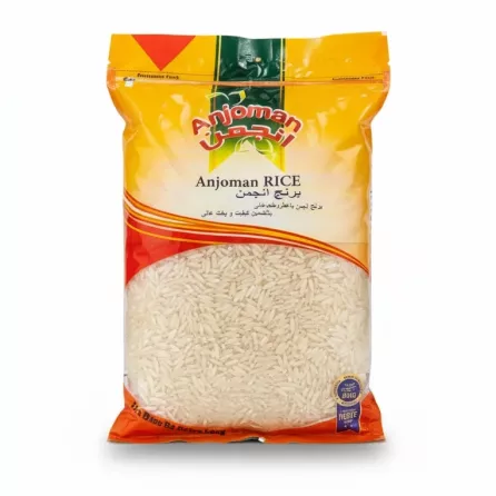 Anjoman Extra Long Sella Rice clear packaging showing rice grains