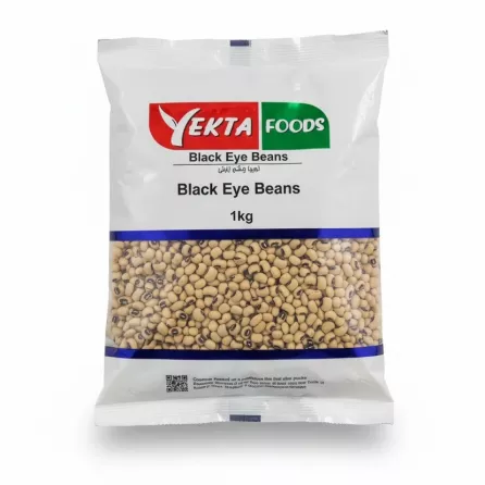 Yekta Foods Black Eye Beans 1kg pack front view showing beans