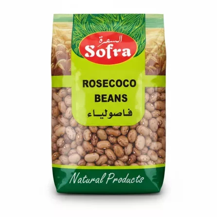 Pack of Sofra Rosecoco Beans in re-sealable bag showing bean pattern