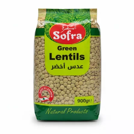 packaged green lentils bag labeled Sofra brand