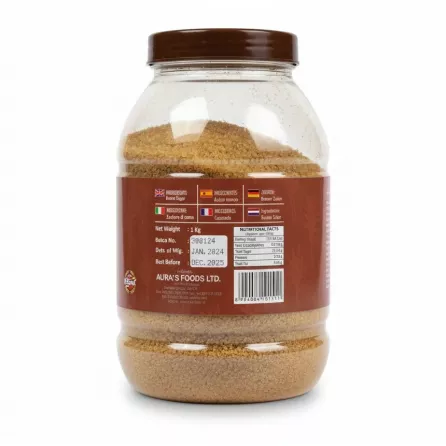 Back label of Aarafh Desi Shakkar showing ingredients and nutritional facts