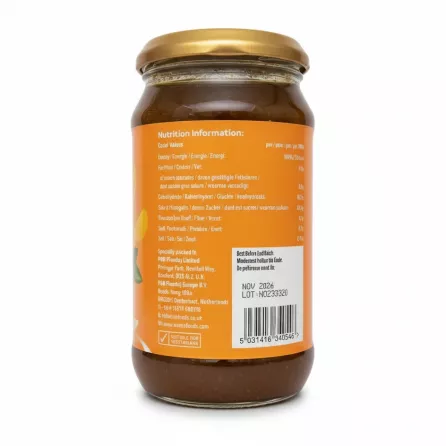 Back label showing nutritional information and barcode on Heera Mango Jam jar