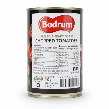 Bodrum canned chopped tomatoes nutritional info and barcode