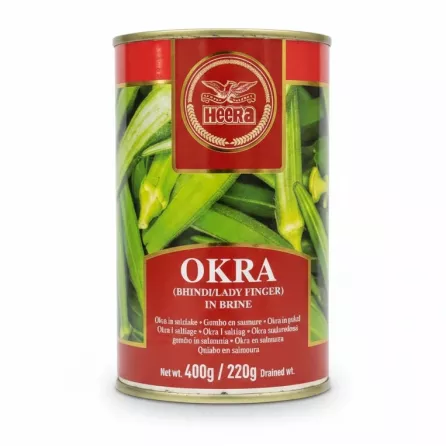Heera brand canned okra in brine front view