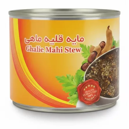 Anjoman Ghalie Mahi canned fish stew side label with product name