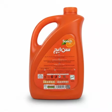 Back label of Sunich Orange Syrup container showing ingredients and nutritional facts