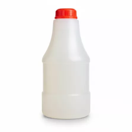 Plastic bottle of white distilled vinegar with red cap