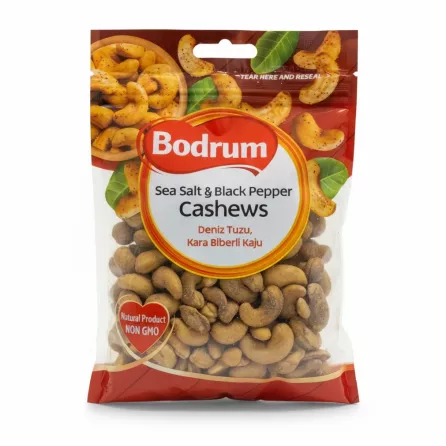 Bodrum Sea Salt & Black Pepper Cashews front packaging