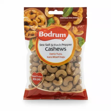 Bodrum Sea Salt & Black Pepper Cashews front packaging