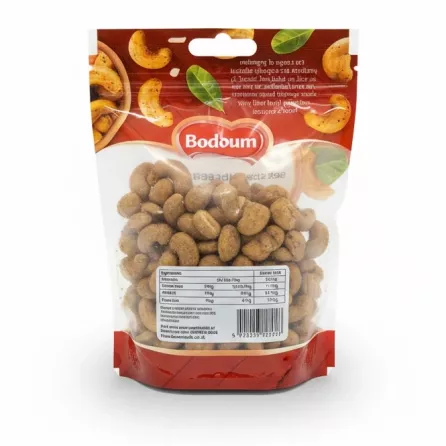 Bodrum Sea Salt & Black Pepper Cashews back packaging with nutritional info