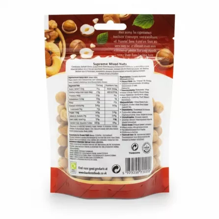 Bodrum Supreme Mixed Nuts rear package with nutritional information and ingredients