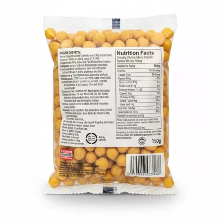 Back view of Bodrum Crunchy Chickpeas packaging with ingredients and nutrition