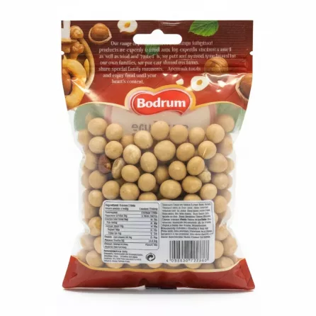 Bodrum Supreme Nuts back packaging displaying ingredients, nutritional facts and barcode