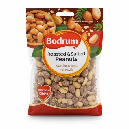 Bodrum brand roasted and salted peanuts in resealable pack