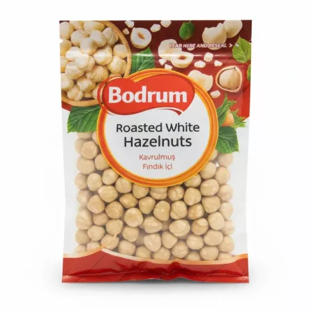 Bodrum Roasted White Hazelnuts in resealable pouch front