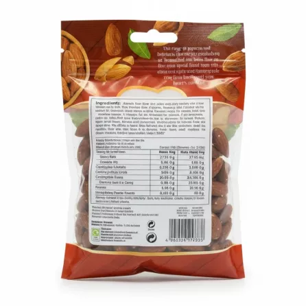 Bodrum Almonds with Lemon resealable pack back with ingredients and nutrition