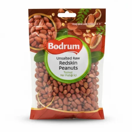 Bodrum Unsalted Raw Redskin Peanuts front packaging