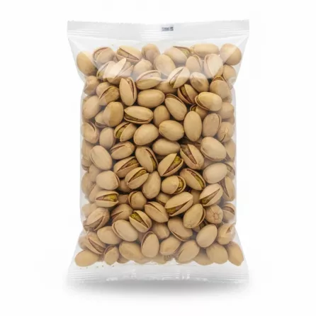 Bodrum roasted pistachios with lemon in transparent packaging showing pistachios in shell