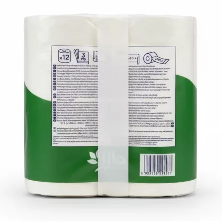 Back view of Nua toilet paper pack showing 12 rolls and product details