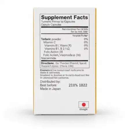 Back of Enagic Turmeric Kangen Ukon Capsules box with supplement facts and instructions