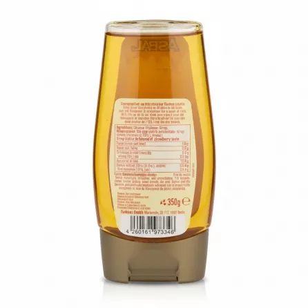 Asbal Strawberry Flavoured Syrup 350g back label with ingredients and barcode