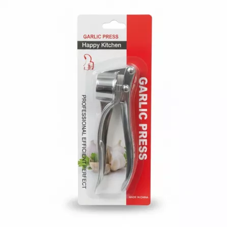 Happy Kitchen metal garlic press in packaging