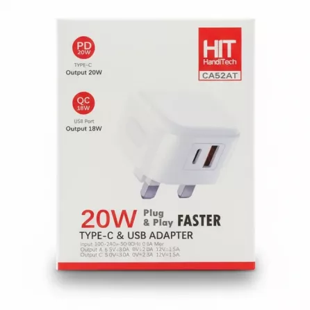 HIT HandiTech 20W Type-C & USB Adapter front box view