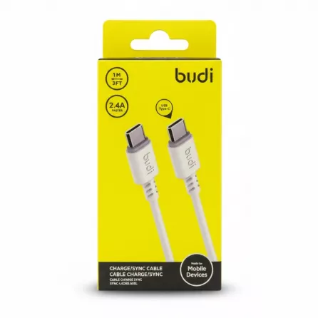 budi USB Type-C charge and sync cable in yellow packaging