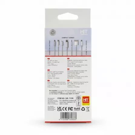 HandiTech USB to Type-C fast charging cable packaging back with product details