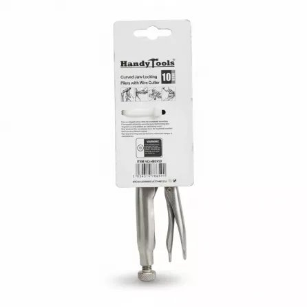 Back packaging label of HandyTools curved jaw locking pliers with barcode