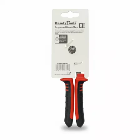 Back view showing packaging and barcode of HandyTools tongue and groove pliers