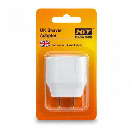 Front view of HIT HandiTech UK Shaver Adaptor in packaging