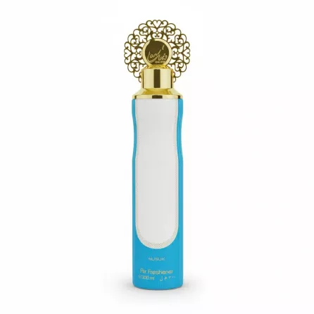 Ahbami Nusuk Air Freshener blue bottle with decorative gold cap front view
