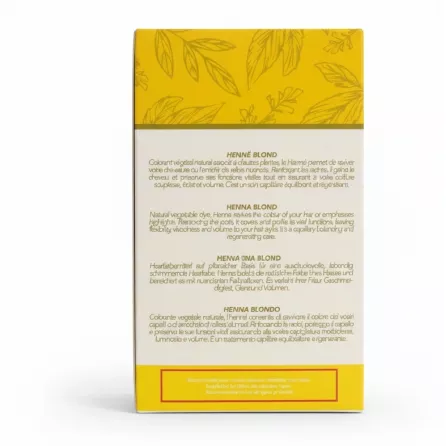 Hennedrog Henne Natur Blond hair dye box back with product info
