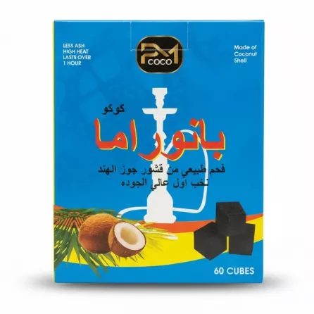 Panorama Coco Natural Coconut Shell Charcoal packaging front with Arabic text