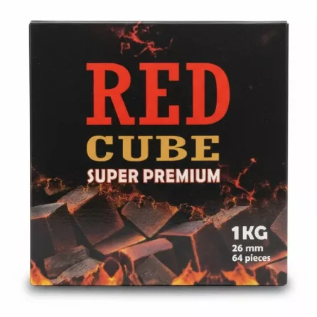 Box of Red Cube Super Premium Charcoal Cubes showing 1Kg with 64 pieces