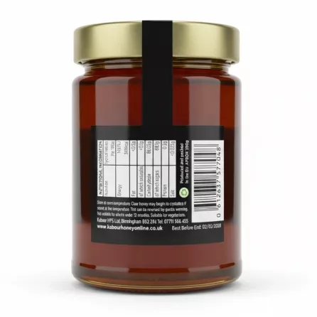 Back view of Kabour Honey jar showing nutritional information and barcode