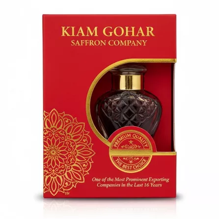 Kiam Gohar Premium Saffron in decorative jar with red packaging