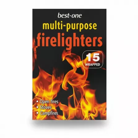 Pack of Best-One multi-purpose firelighters with flames on front packaging