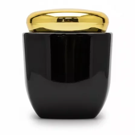 Black glass Bukhoor container with a golden lid