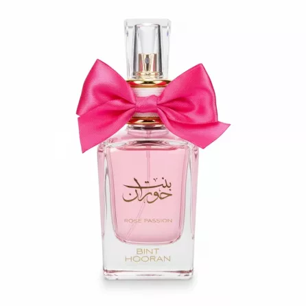 Bint Hooran Rose Passion perfume bottle with pink satin bow