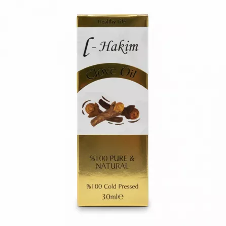 L-Hakim Clove Oil 30ml front packaging with gold and white design