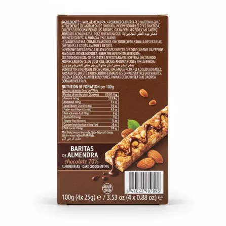 Back of el Almendro almond bars box showing ingredients and nutrition information