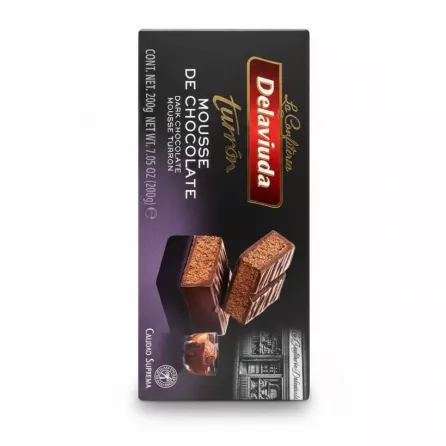 Delaviuda Dark Chocolate Mousse Turron packaging front showing chocolate bars