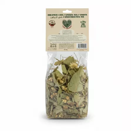 Back view of Mumcu Linden Tea packet showing ingredients and brewing instructions