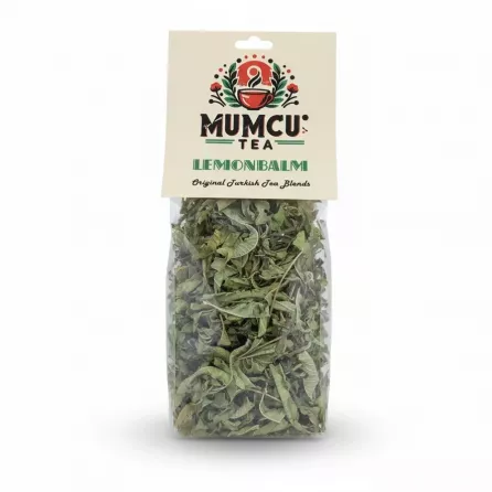 Mumcu Tea Lemon Balm dried leaves in clear plastic packaging