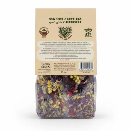 Mumcu Tea Love blend packaging back with ingredients and instructions