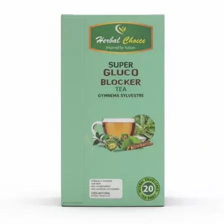 Pack of Herbal Choice Super Gluco Blocker Tea with green box and herbal images