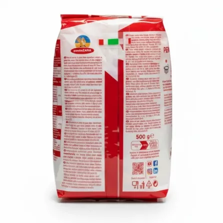 pastaZARA pennoni rigati pasta pack back view with ingredients and importer info