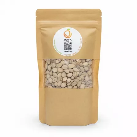 Jaffa Food brand dried fava beans in kraft paper bag with clear window